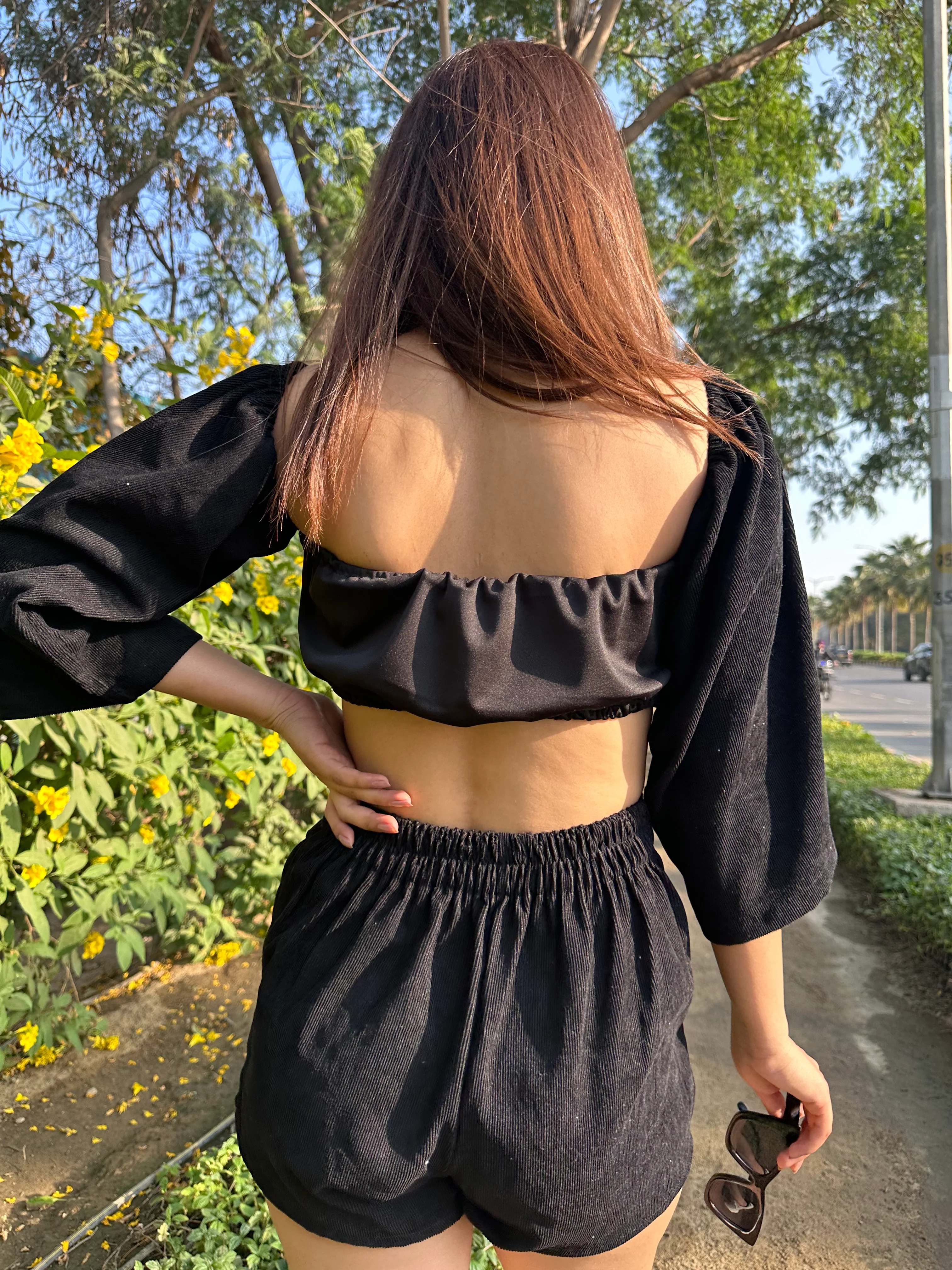 Black Corduroy Padded Top With Shorts - Image 4