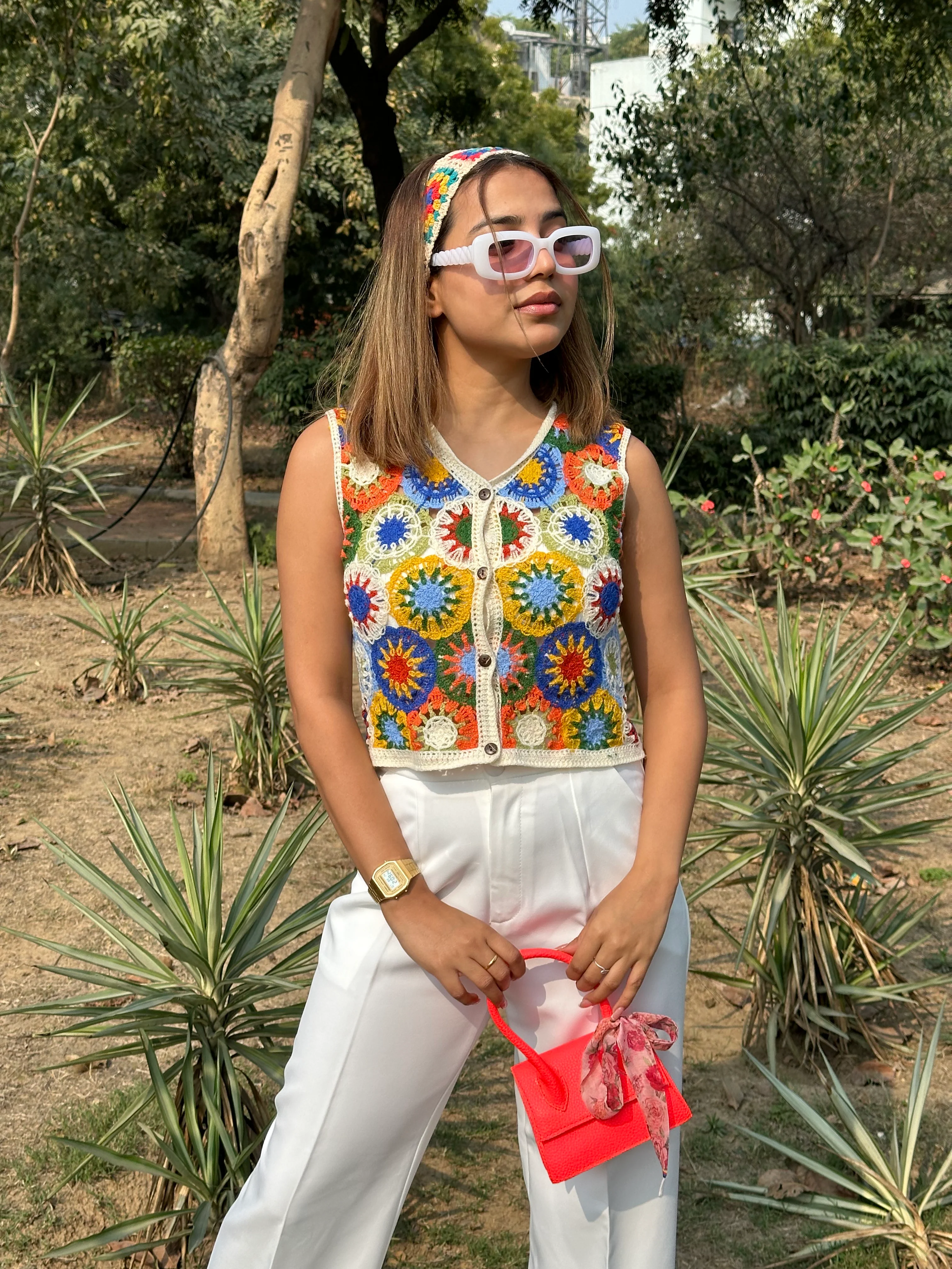 Crochet Vest With White Double Button Pants - Image 12