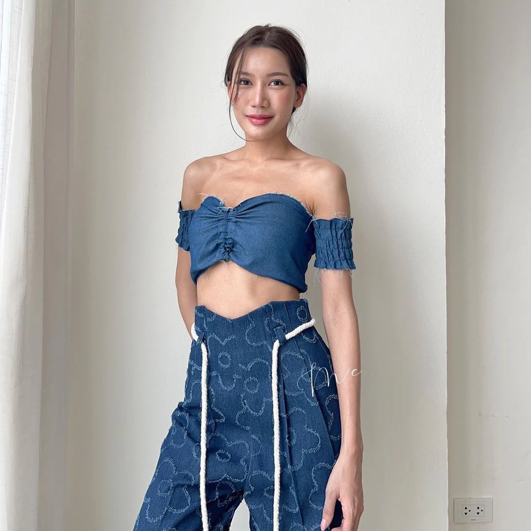 Denim Corset Rope Belt Pants With Padded Denim Top - Image 9