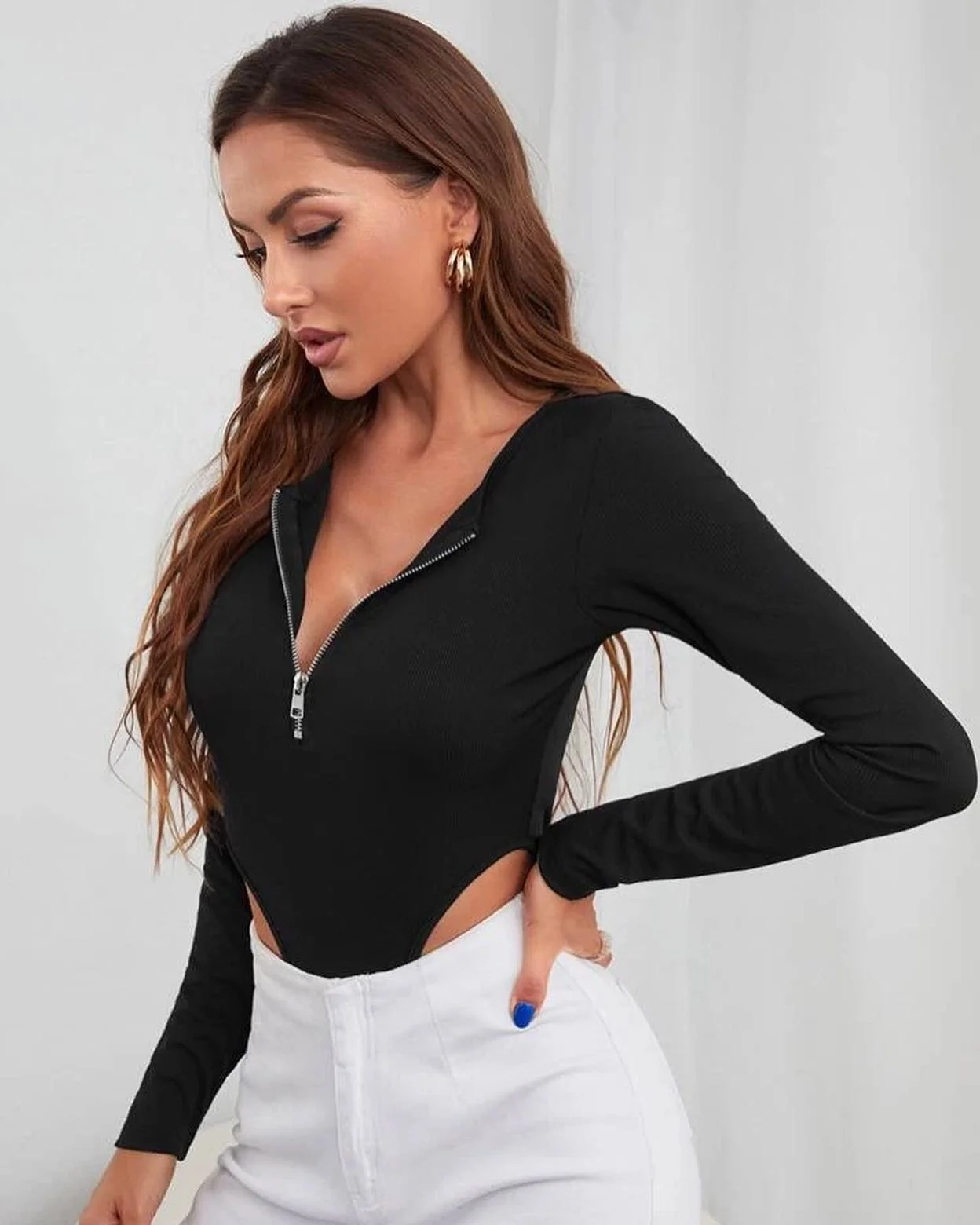 StyleAsh Front Zipper Cut-Out Bodysuit - Image 7