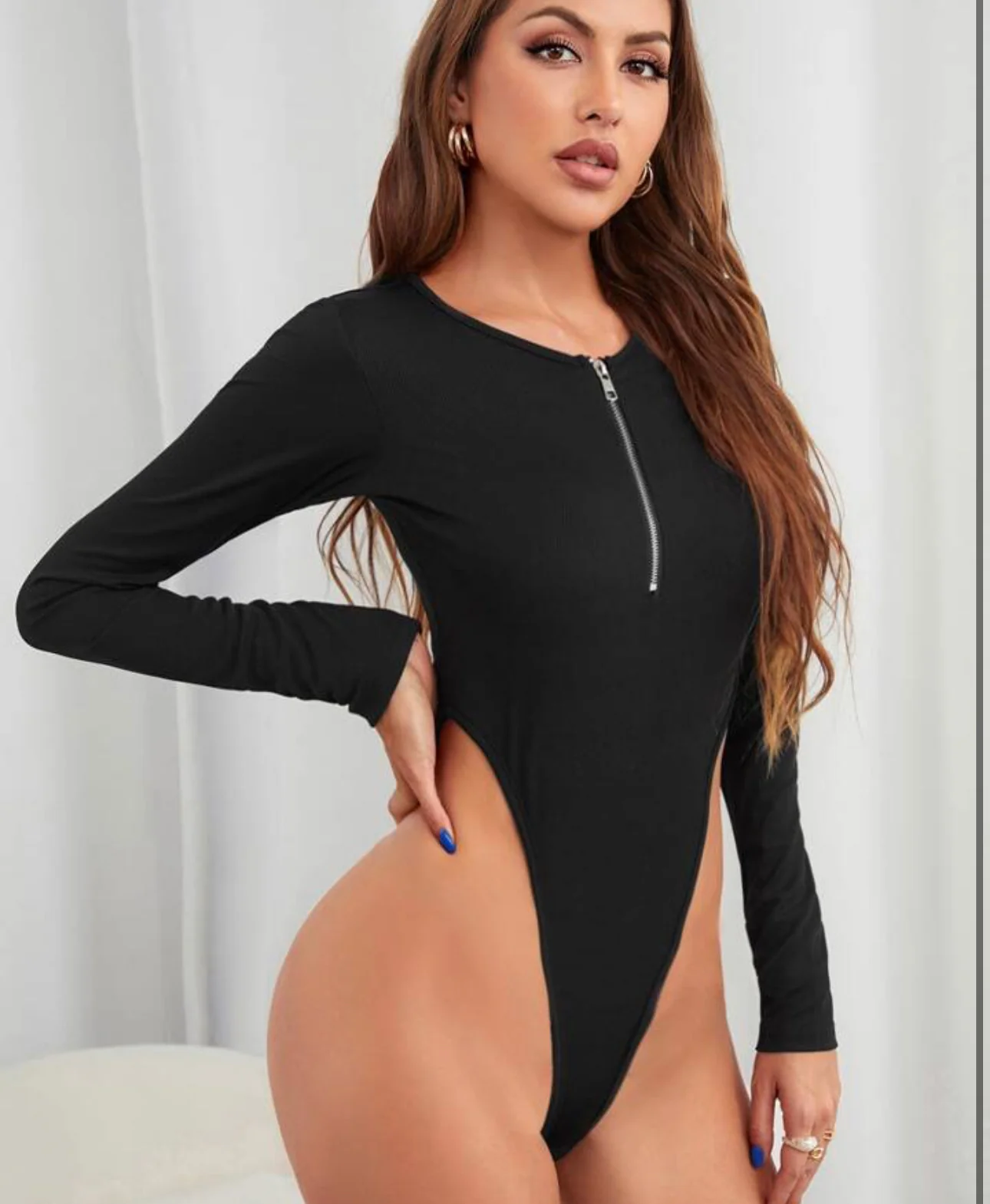 StyleAsh Front Zipper Cut-Out Bodysuit - Image 9