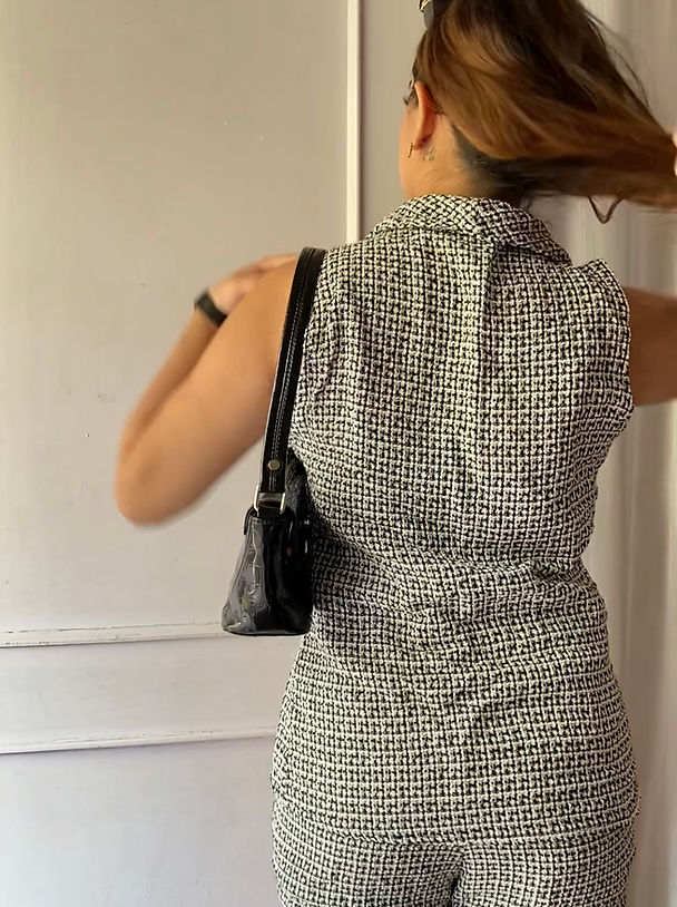 Tweed Sleeveless Double Breasted Blazer With Shorts - Image 6