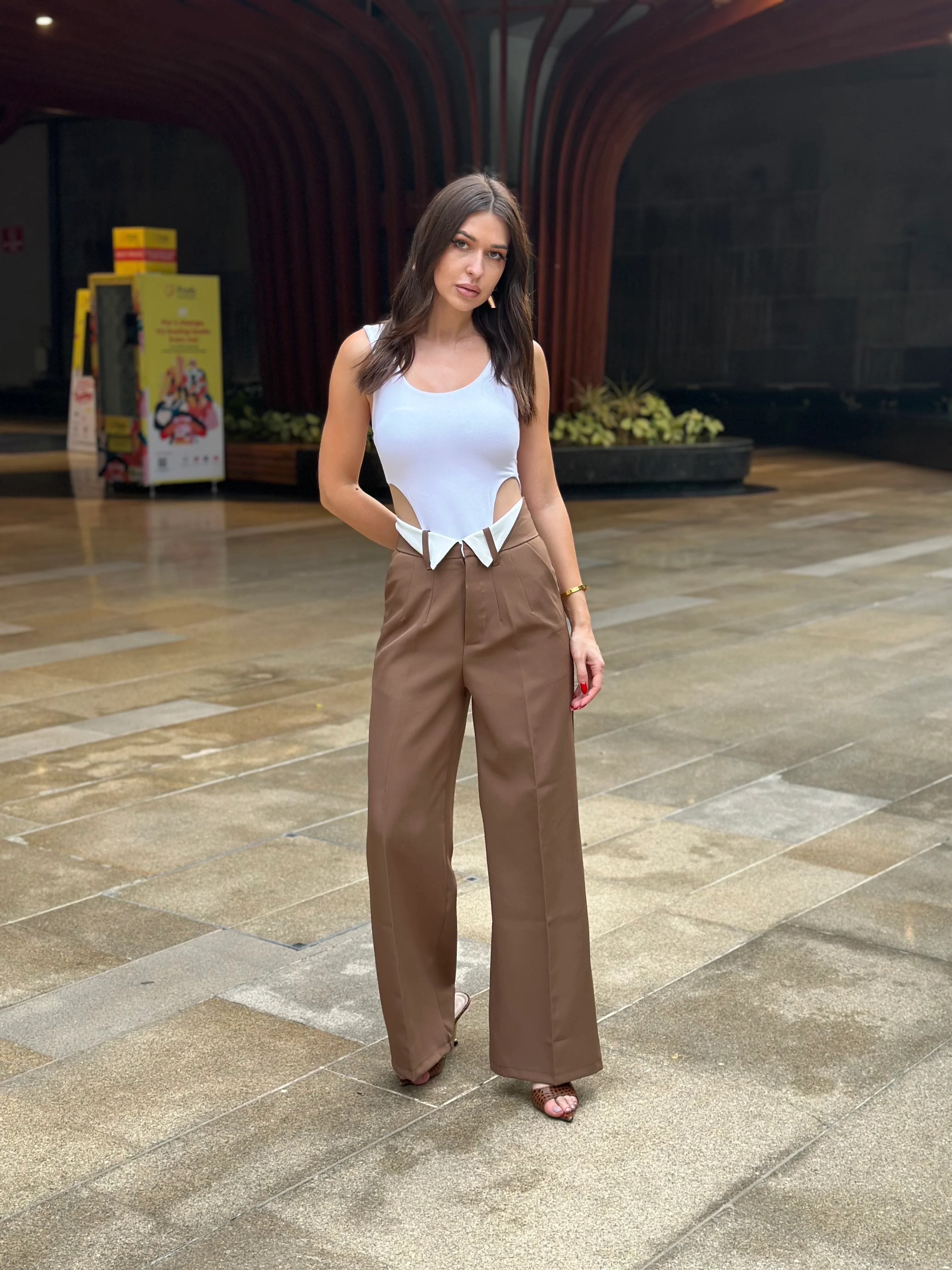 Wide Leg Folded Waist Pants - Image 3
