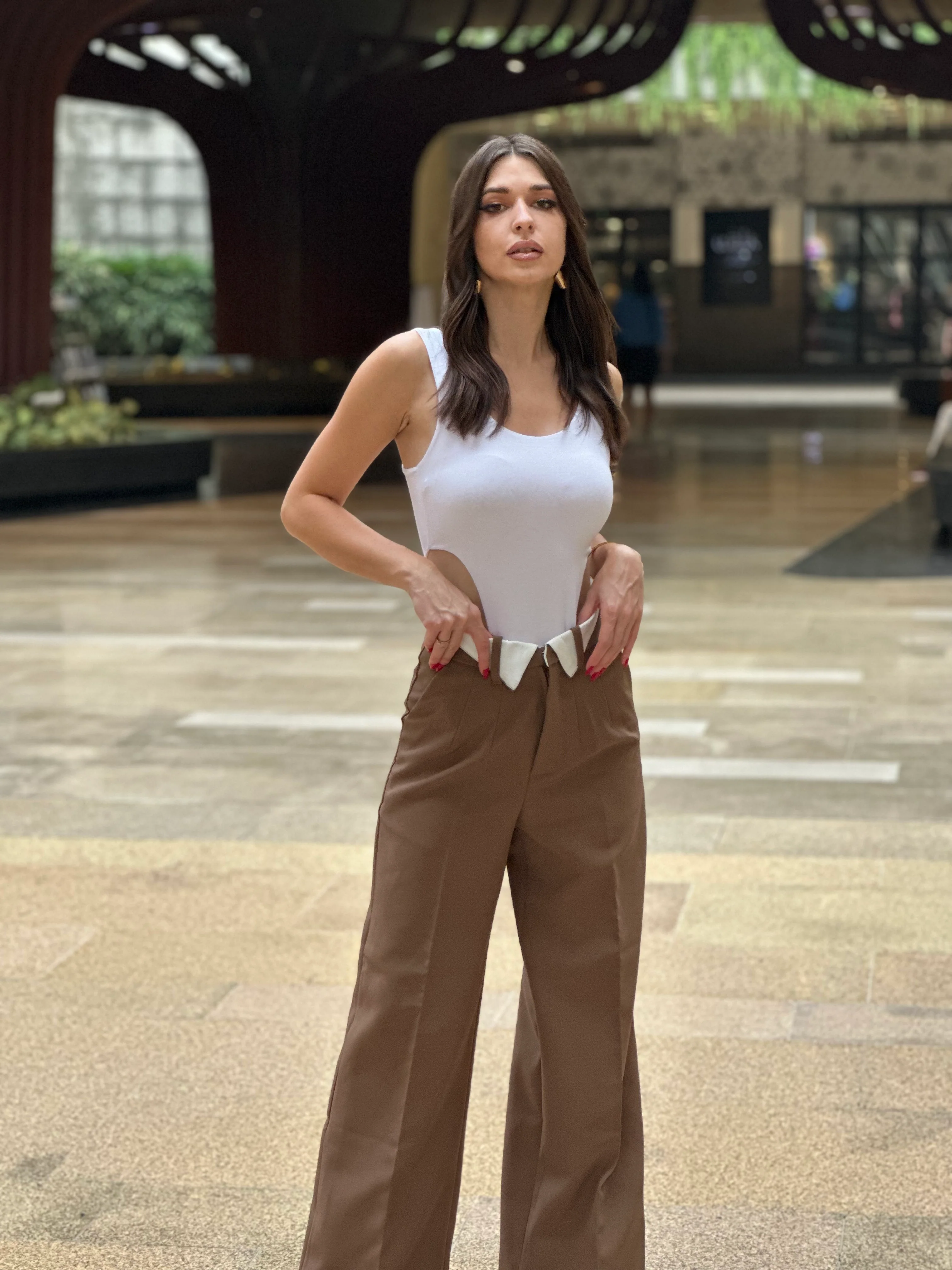 Wide Leg Folded Waist Pants - Image 4